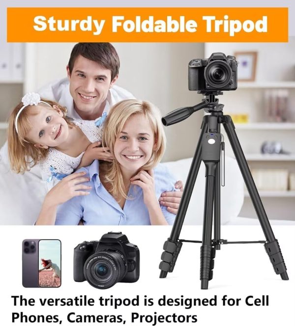 XXZU Tripod,60" Camera Tripod with Travel Bag,Cell Phone Tripod with - Image 7