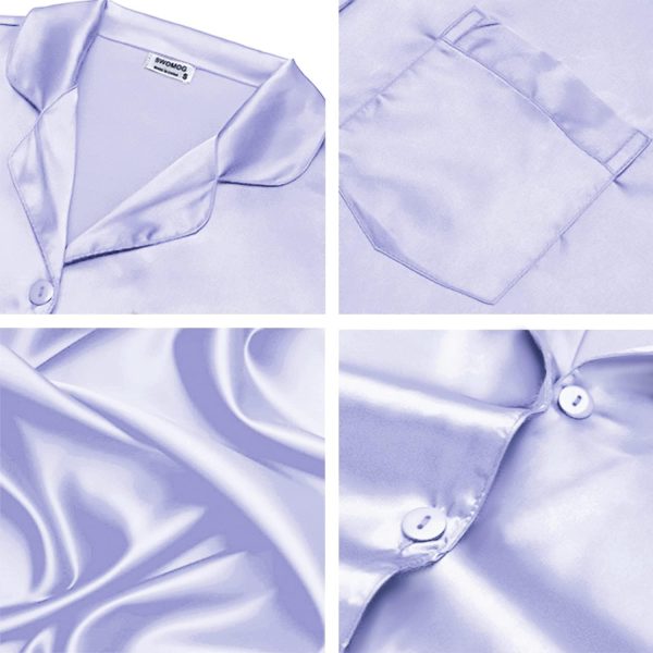 SWOMOG Long Sleeve Pajamas Set Silk Satin Sleepwear Button Down Pjs - Image 5