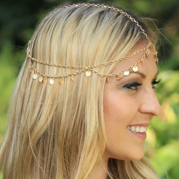 GORAIS Sequins Boho Head Chain Jewelry Hair Chain Headpiece Festival - Image 3