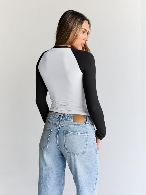 Trendy Queen Women's Long Sleeve Shirts Slim Fit Stretchy Color Block - Image 4