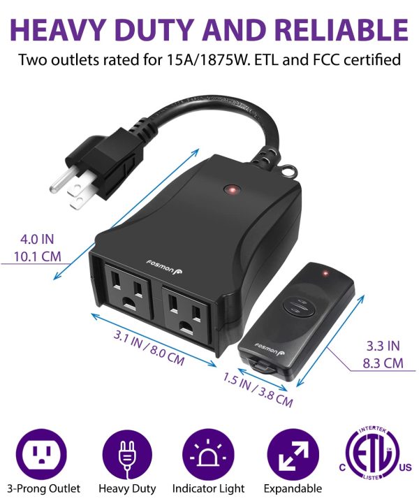 Fosmon Wireless Remote Control Outlet (2 Outlets, 80 Foot Range) ETL Listed - Image 3