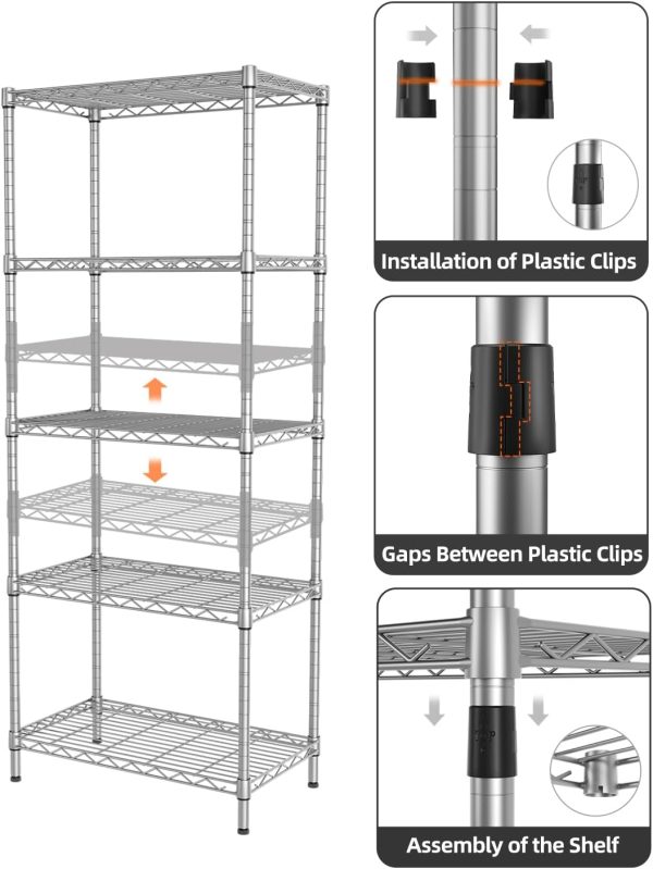 SINGAYE 5 Shelves Storage Shelf Wire Shelf Adjustable Storage Shelving - Image 6