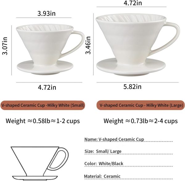 Pour Over Coffee Maker, Single Cup Coffee Dripper, Manual Porcelain Slow - Image 3