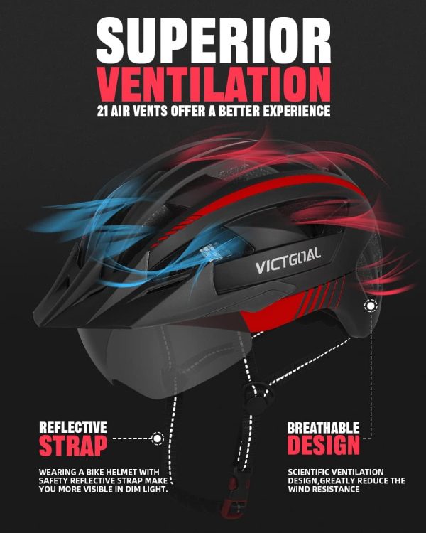 VICTGOAL Bike Helmet with USB Rechargeable Rear Light Detachable Magnetic - Image 3