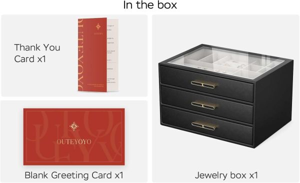 Jewelry Organizer with Glass Lid, 3-Layer Jewelry Box, 3 Drawers, for Big - Image 6