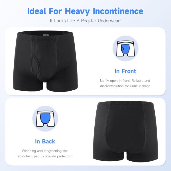Incontinence Underwear for Men Washable Incontinence Boxer Briefs 3 PCS - Image 2