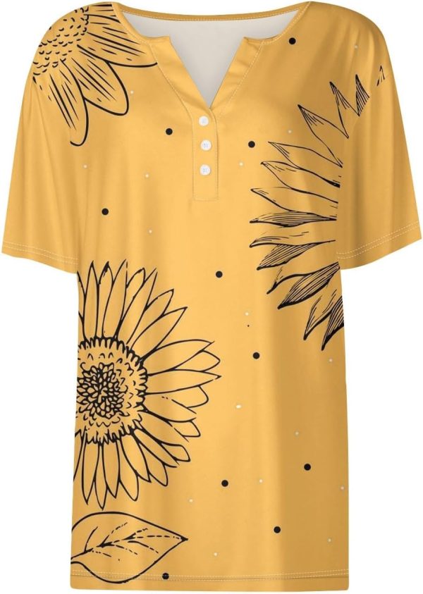 Women Trendy Button V Neck Shirts Casual Short Sleeve Loose Fit Comfy Tunic - Image 3