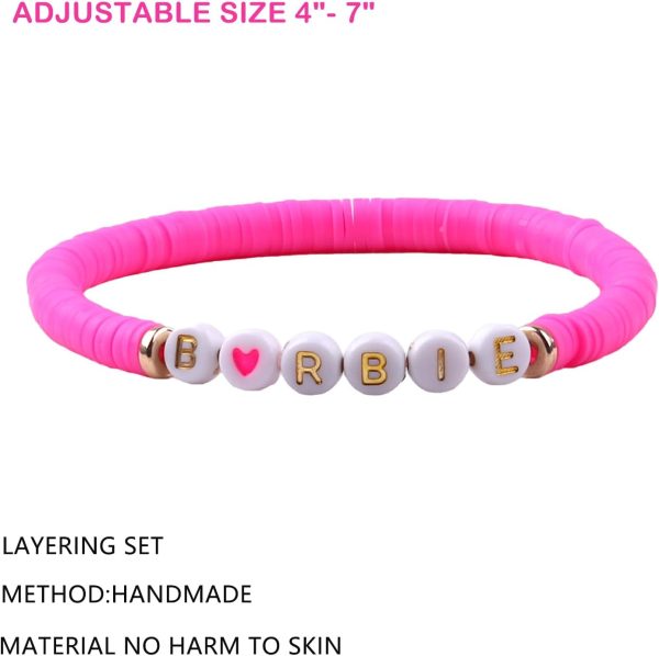 5Pcs Pink Girl Bracele, Stackable Rainbow Beaded Stretch Pink jewelry - Image 2