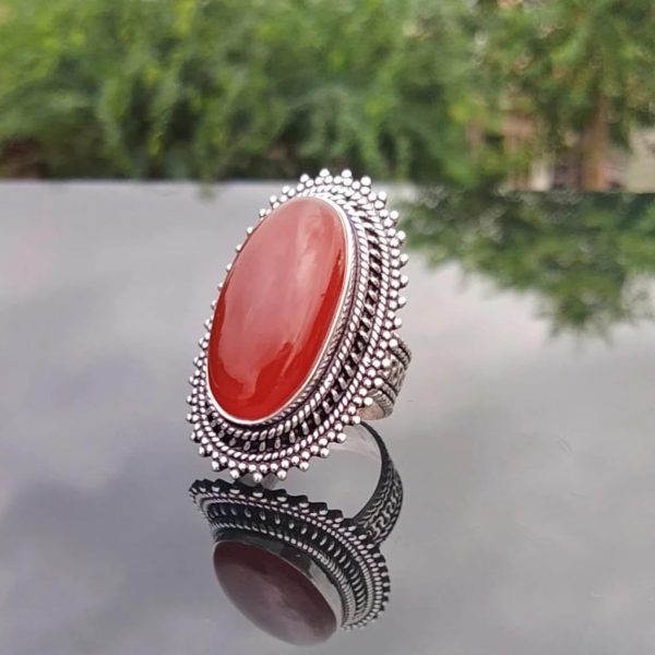 Vintage Ring|Natural Carnelian Ring,Designer Band Ring|Boho Hippie|925 - Image 2