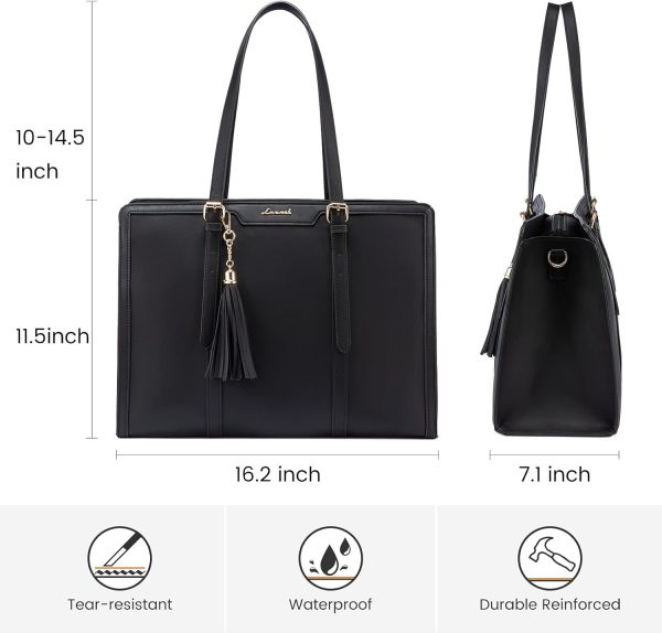 LOVEVOOK Laptop Tote Bag for Women,17 inch Canvas Leather Computer bag with - Image 4