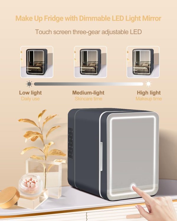 Upgrade Skincare Fridge with Dimmable LED Light Mirror, 4L/6Can Cooler - Image 8