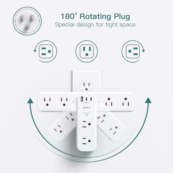Surge Protector Wall Outlet Extender, Multi Plug Outlet with Rotating Plug, - Image 3