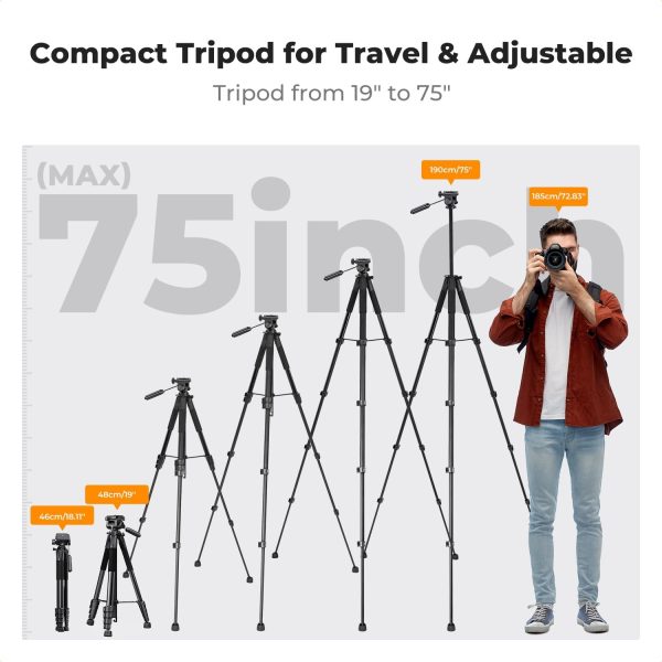 K&F Concept Camera Tripod, 75" Lightweight Portable Travel Outdoor DSLR - Image 4
