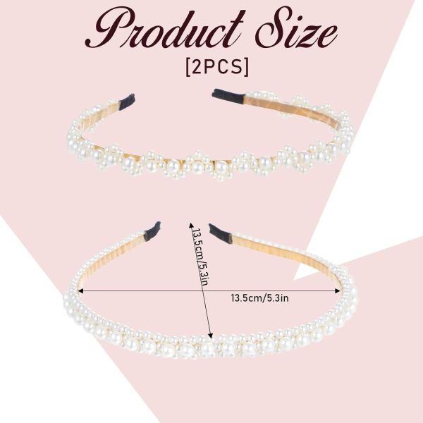 2 Pcs Pearl Headbands for Women, White Faux Pearl Headbands for Girls - Image 2