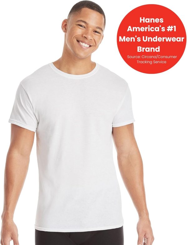 Hanes Men's Cotton, Moisture-Wicking Crew Tee Undershirts, Multi-Packs - Image 2