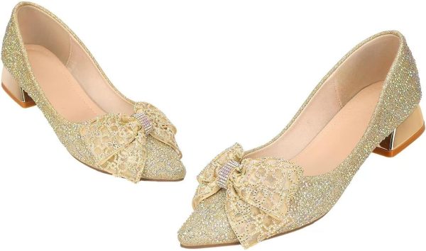 Womens Pumps Comfortable Ladies Dress Shoes Low Heel Pumps Rhinestones Bow - Image 4