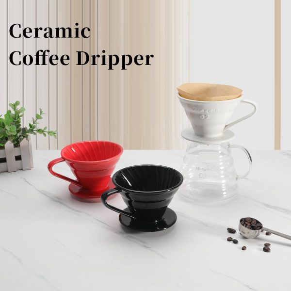 Mongdio V60 Ceramic Pour Over Coffee Dripper, Reusable Porcelain Portable - Image 7