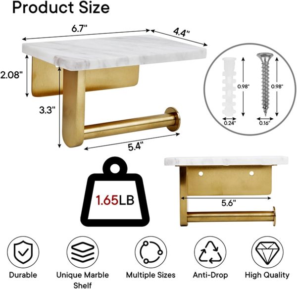 Toilet Paper Holder with Natural Marble Shelf for Bathroom Washroom,Wall - Image 2
