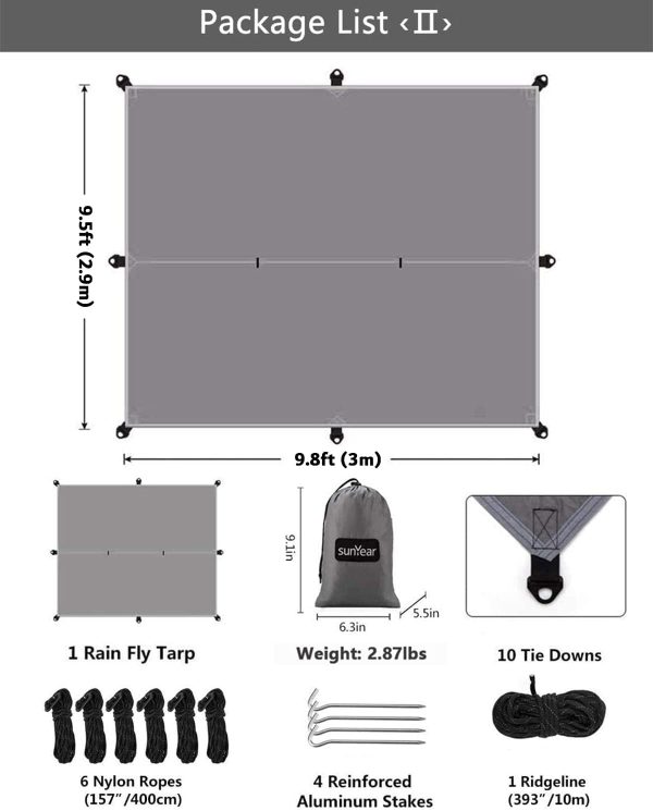 Sunyear Hammock Camping with Rain Fly Tarp and Net, Portable Camping - Image 6