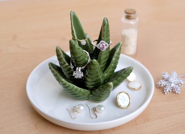 PUDDING CABIN Aloe Ring Holder,Cactus Ring Dish,Jewelry Holder Trinket Tray - Image 2