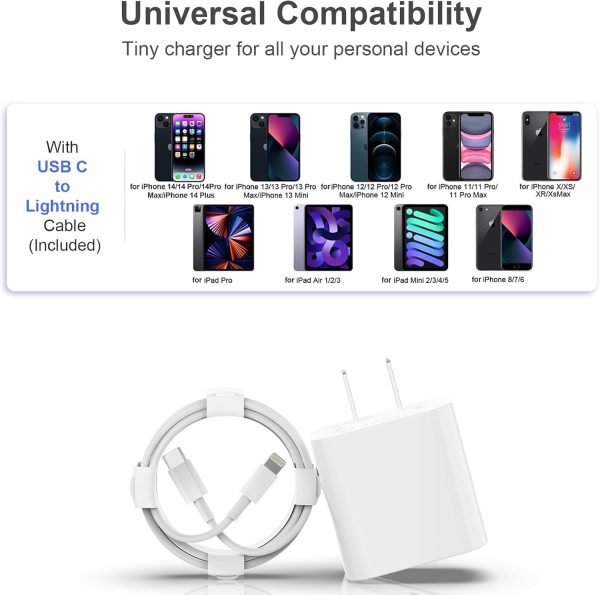 USB C Fast Charger, 3 Pack 20W USB-C Power Adapter with 3 Pack 6FT Type C - Image 6
