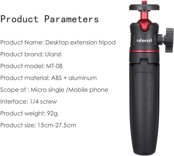 MT-08 Black Mini Tripod for Camera, 1/4" Screw Universal for - Image 5