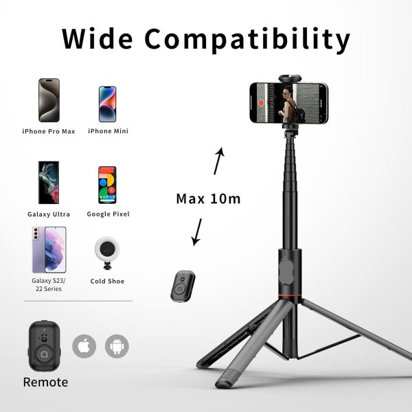 Joyful 72" Phone Tripod & Selfie Stick,Extendable Cell Phone Tripod Stand - Image 6