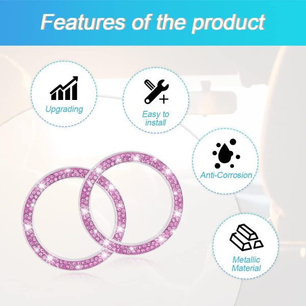 AUKEPO Car Bling Crystal Rhinestone Engine Start Ring Decals, 2 Pack Car - Image 3