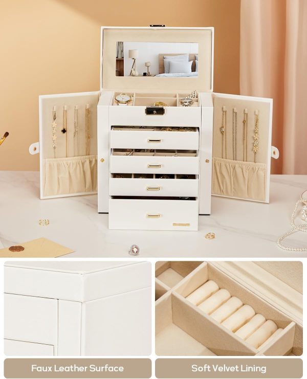 Homde Synthetic Leather Huge Jewelry Box Mirrored Watch Organizer Necklace - Image 6