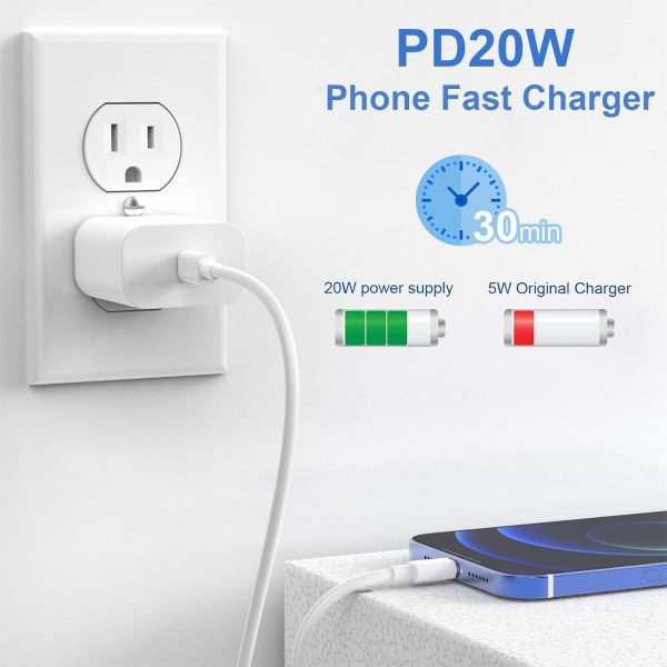 USB C Fast Charger, 3 Pack 20W USB-C Power Adapter with 3 Pack 6FT Type C - Image 2