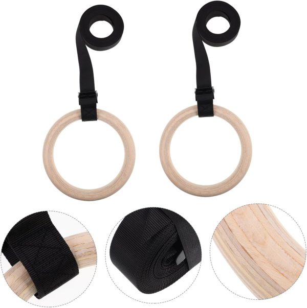 Wooden Gymnastics Rings with Adjustable Straps Bodyweight Pull Up Rings for - Image 9