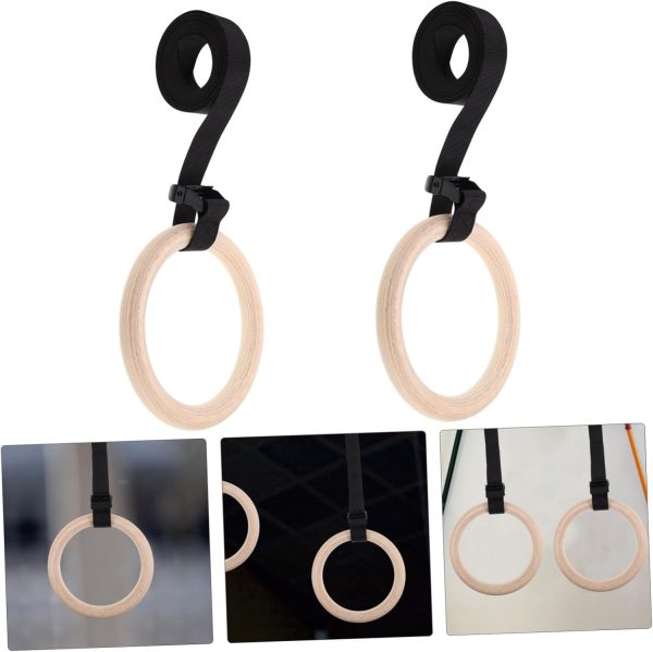 Wooden Gymnastics Rings with Adjustable Straps Bodyweight Pull Up Rings for - Image 8