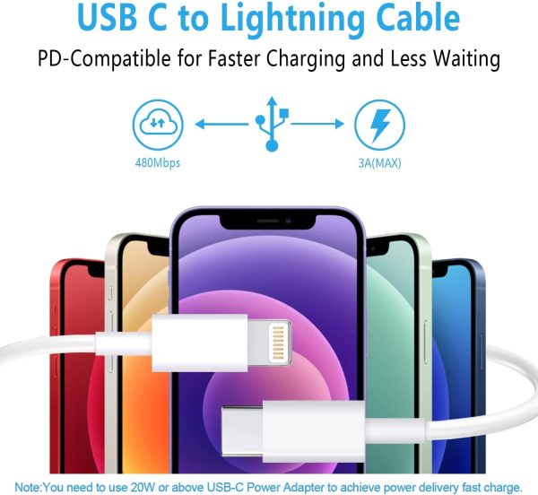 USB C to Lightning Cable 3Pack 6FT [MFi Certified] iPhone Fast Charger - Image 2