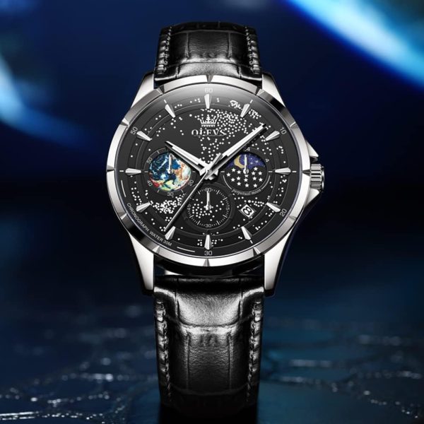 OLEVS Mens Watches Starry Sky Moon Phase Dial Luxury Business Dress Analog - Image 3