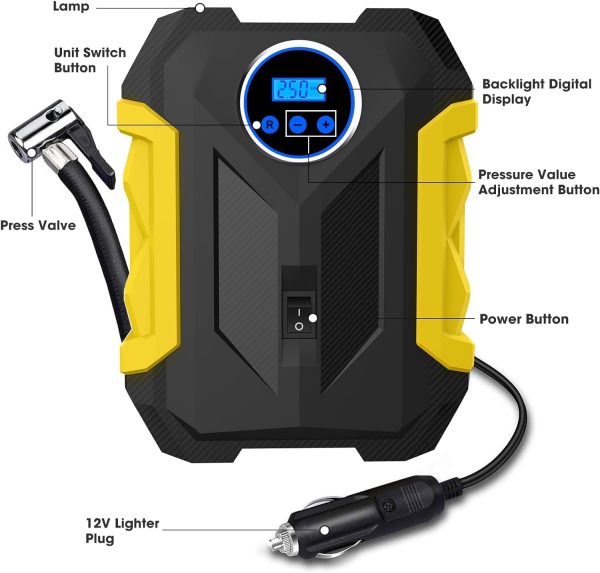 Digital Air Compressor for Car Auto Pump Portable Tire Inflator with LED - Image 2