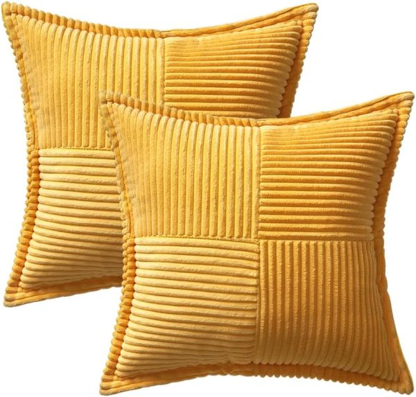 MIULEE Golden Yellow Pillow Covers 20x20 Inch with Splicing Set of 2 Super - Image 6