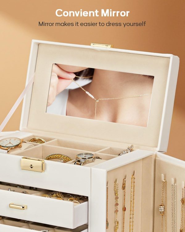 Homde Synthetic Leather Huge Jewelry Box Mirrored Watch Organizer Necklace - Image 7