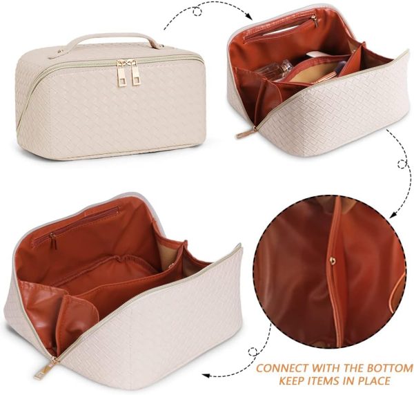Cessfle Large Capacity Travel Cosmetic Bag, Boho White Makeup Bag - Image 7