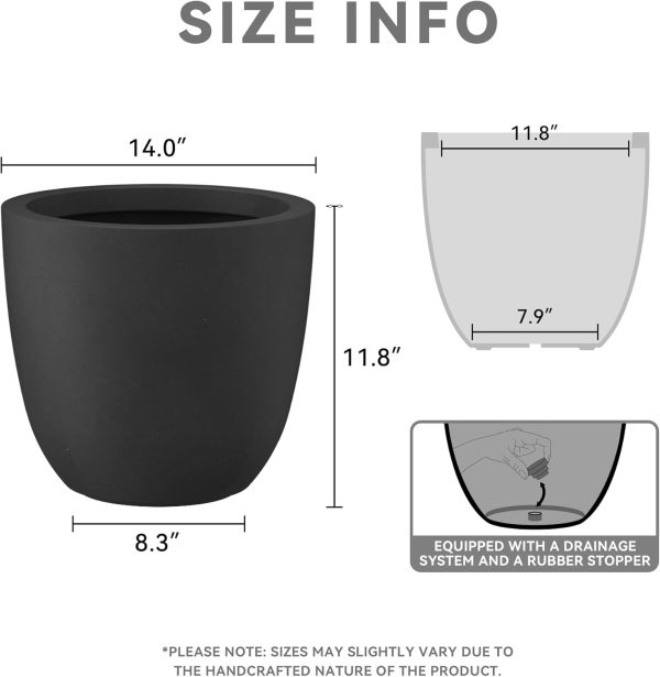 Kante 14 Inch Dia Round Concrete Planter, Indoor Outdoor Large Plant Pot - Image 2
