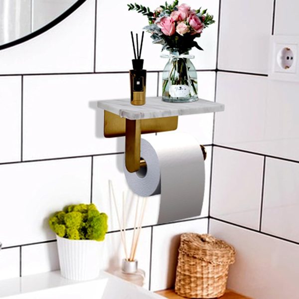 Toilet Paper Holder with Natural Marble Shelf for Bathroom Washroom,Wall - Image 7