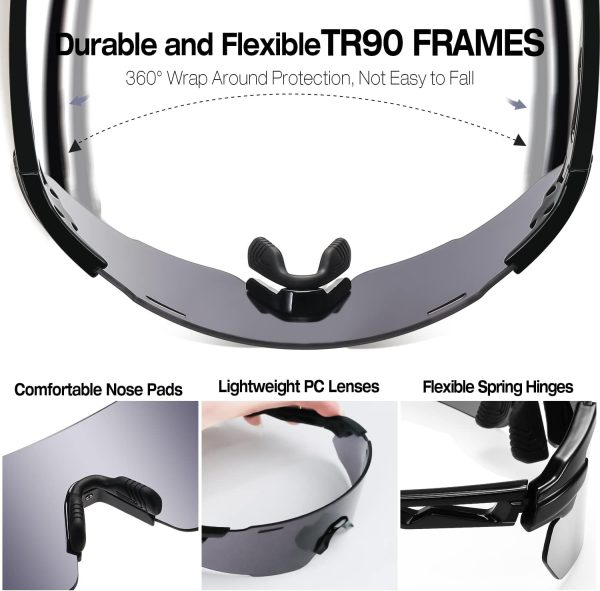 Baseball Sunglasses for Men Women, Wrap Around Sports Sunglasses for - Image 4