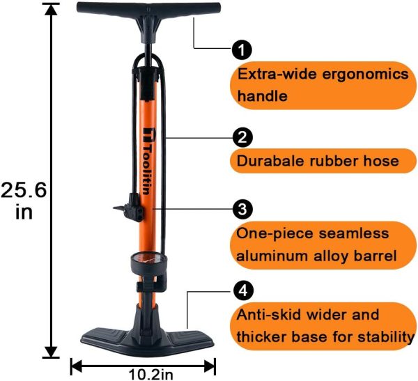 Bike Pump with Gauge,High Pressure,Floor Bicycle Pump Compatible with - Image 9