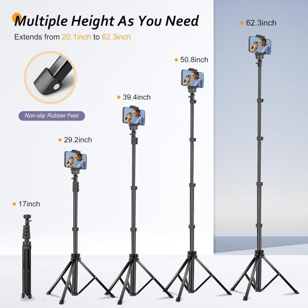 Aureday 62" Phone Tripod Accessory Kits, Camera & Cell Phone Tripod Stand - Image 4