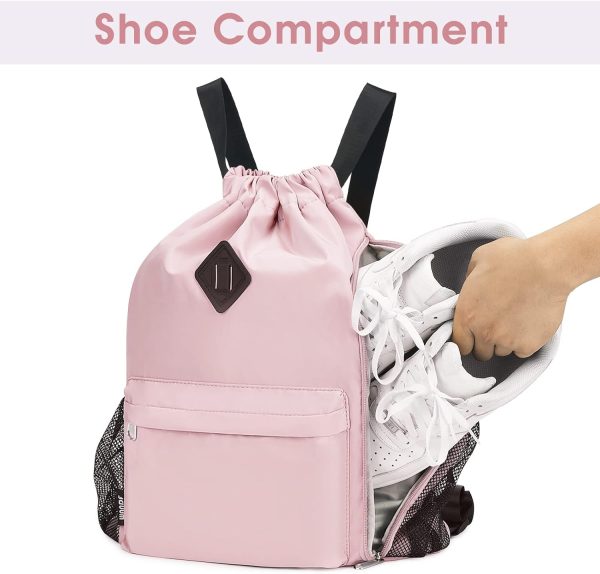 WANDF Drawstring Backpack Sports Gym Bag with Shoes Compartment, - Image 3