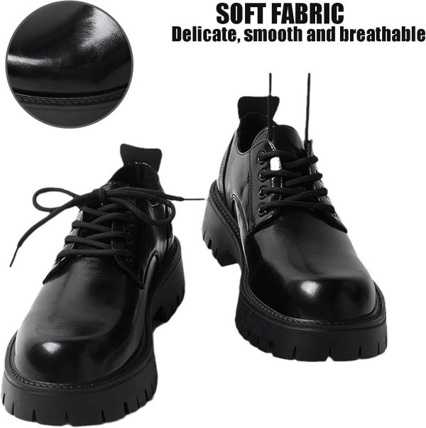 Men's Leather Lace Up Platform Oxfords Round Toe Chunky Heel Lug Sole - Image 3