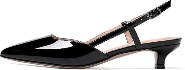 WAYDERNS Women's Pointed Toe Slingback Ankle Strap Kitten Low Heel Pumps - Image 2
