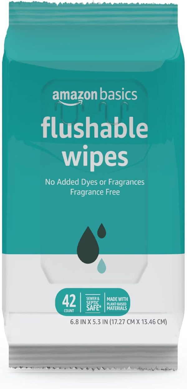 Amazon Basics Flushable Adult Toilet Wipes, Fragrance Free, 126 Count (3 - Image 2