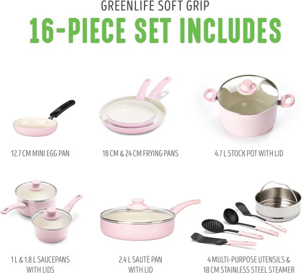GreenLife Soft Grip 16 Piece Cookware Set, Non-Toxic PFAS-Free Ceramic - Image 5