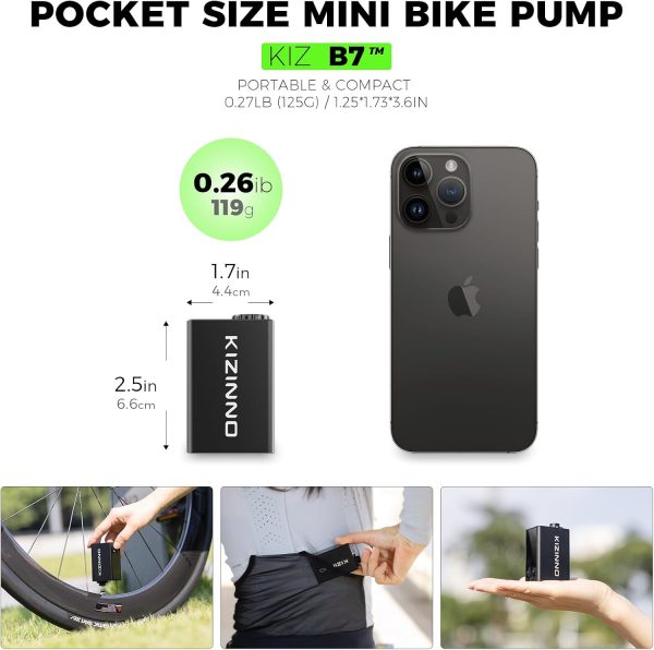 Mini Bike Pump Portable Bike Tire Pump, Max 120 PSI Electric Bicycle Pump, - Image 2