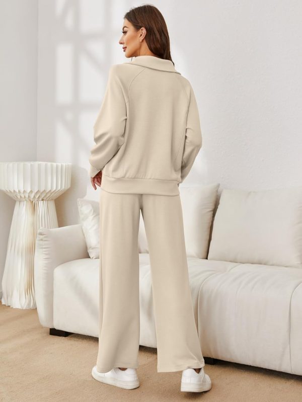 Glamaker Womens 2 Piece Outfits Sweatsuit Set Oversized Half Zip Sweatshirt - Image 4